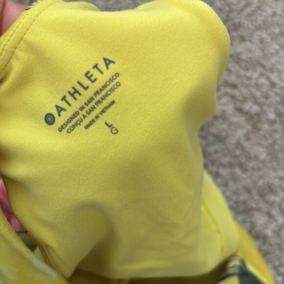 Athleta Yellow Iris Floral Concious Racerback Yoga Tank Top Built-in Bra, Large - Picture 3 of 3